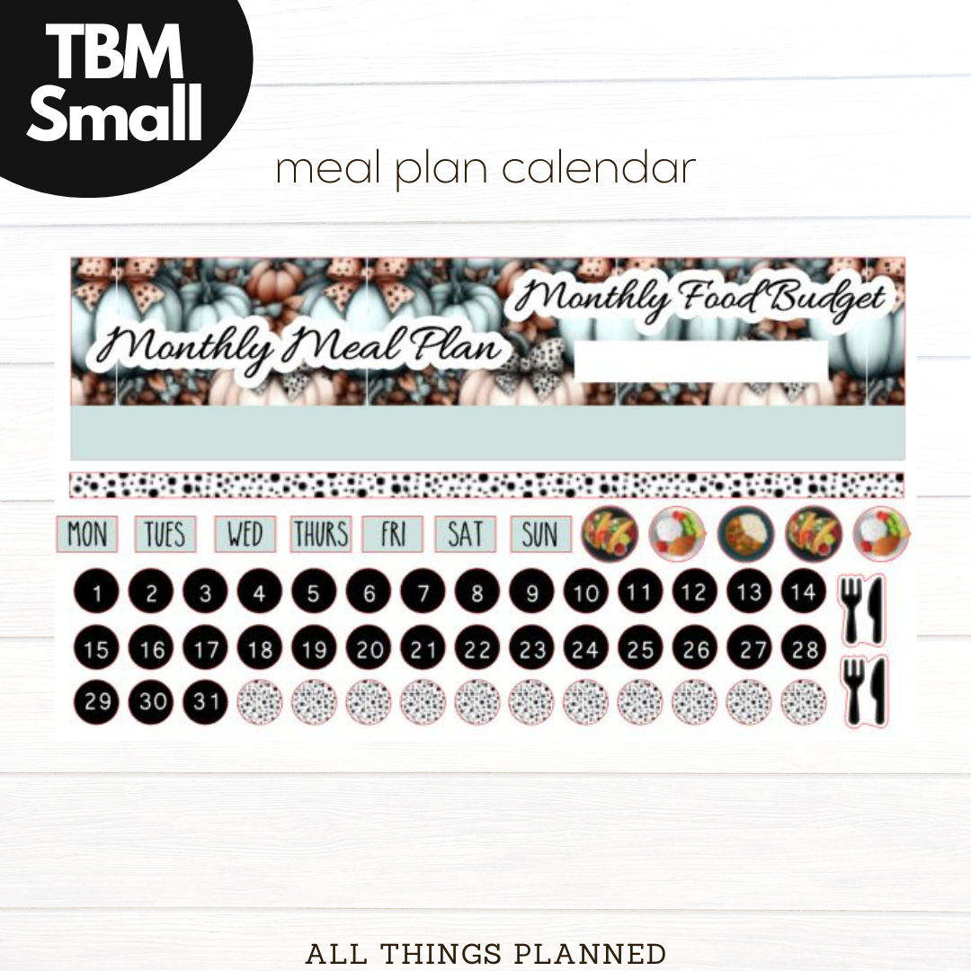 Small Oct (Pumpkins Bows) Meal Calendar