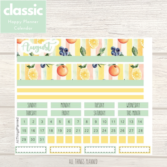 Classic Aug. (Tutti Fruiti) Monthly Calendar