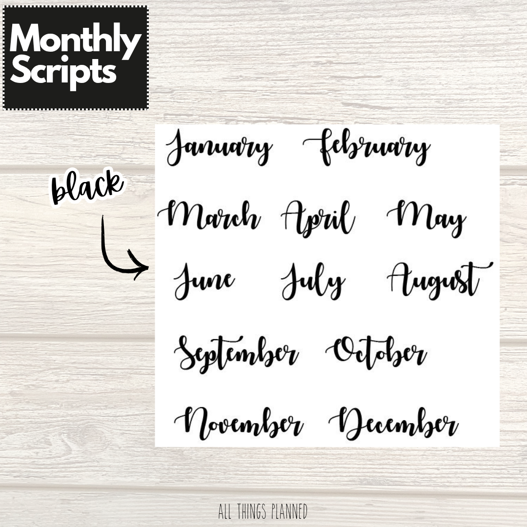Black Monthly Script Stickers