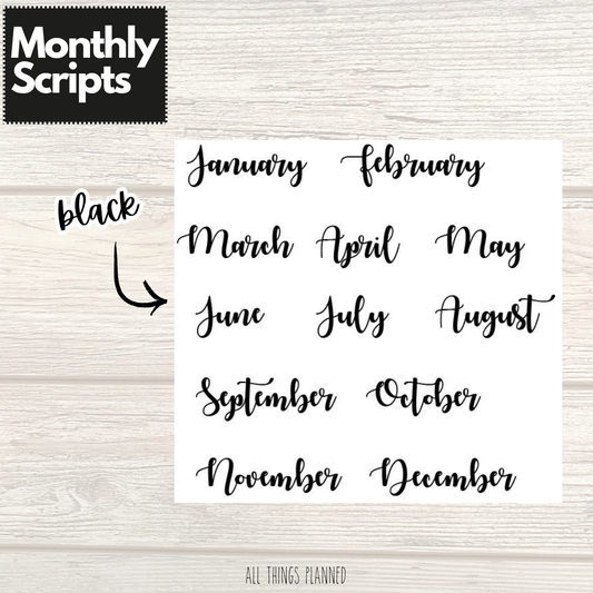 Black Monthly Script Stickers