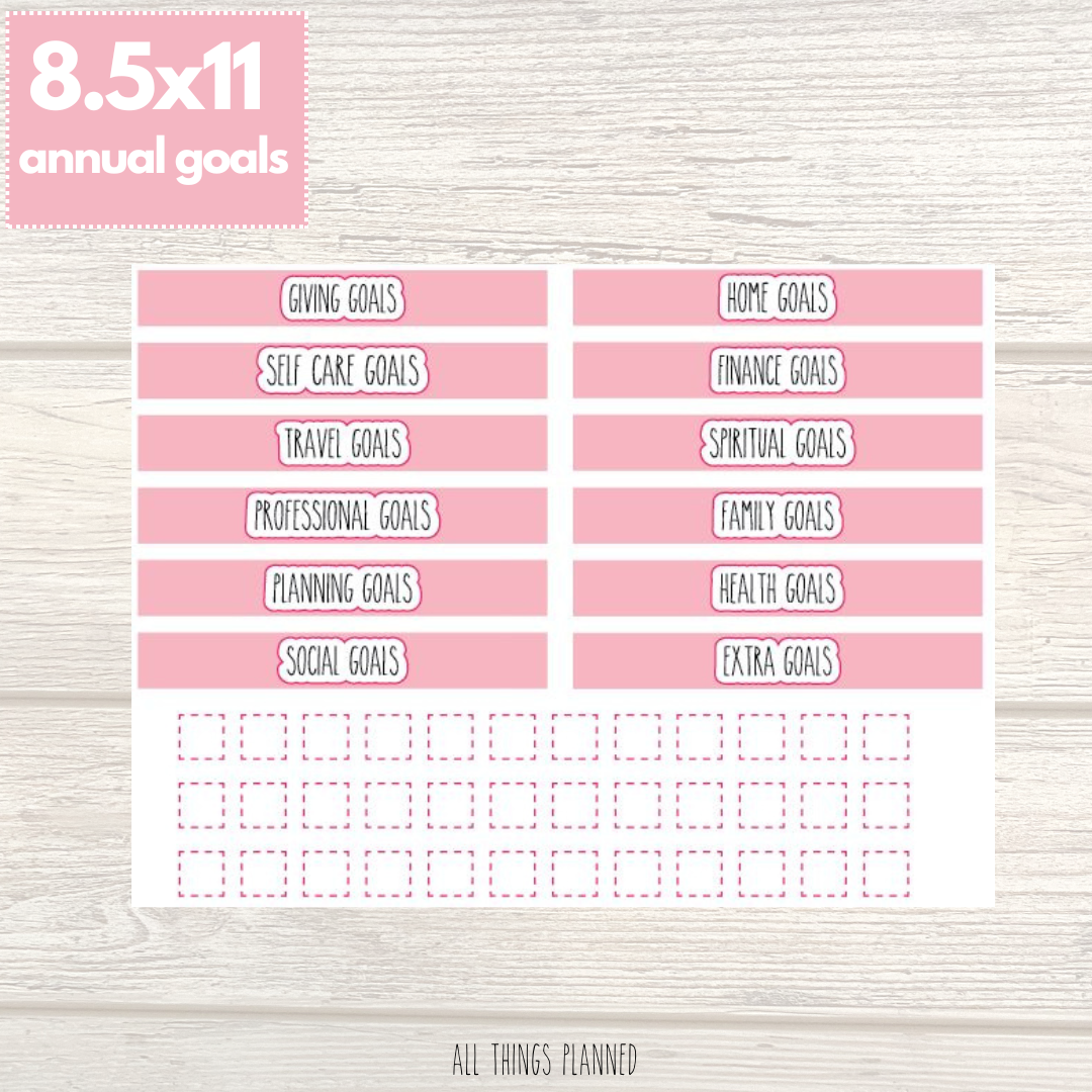 8.5x11 Annual Goals Sticker Sheet (PINK)