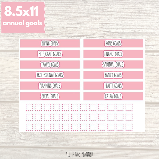 8.5x11 Annual Goals Sticker Sheet (PINK)