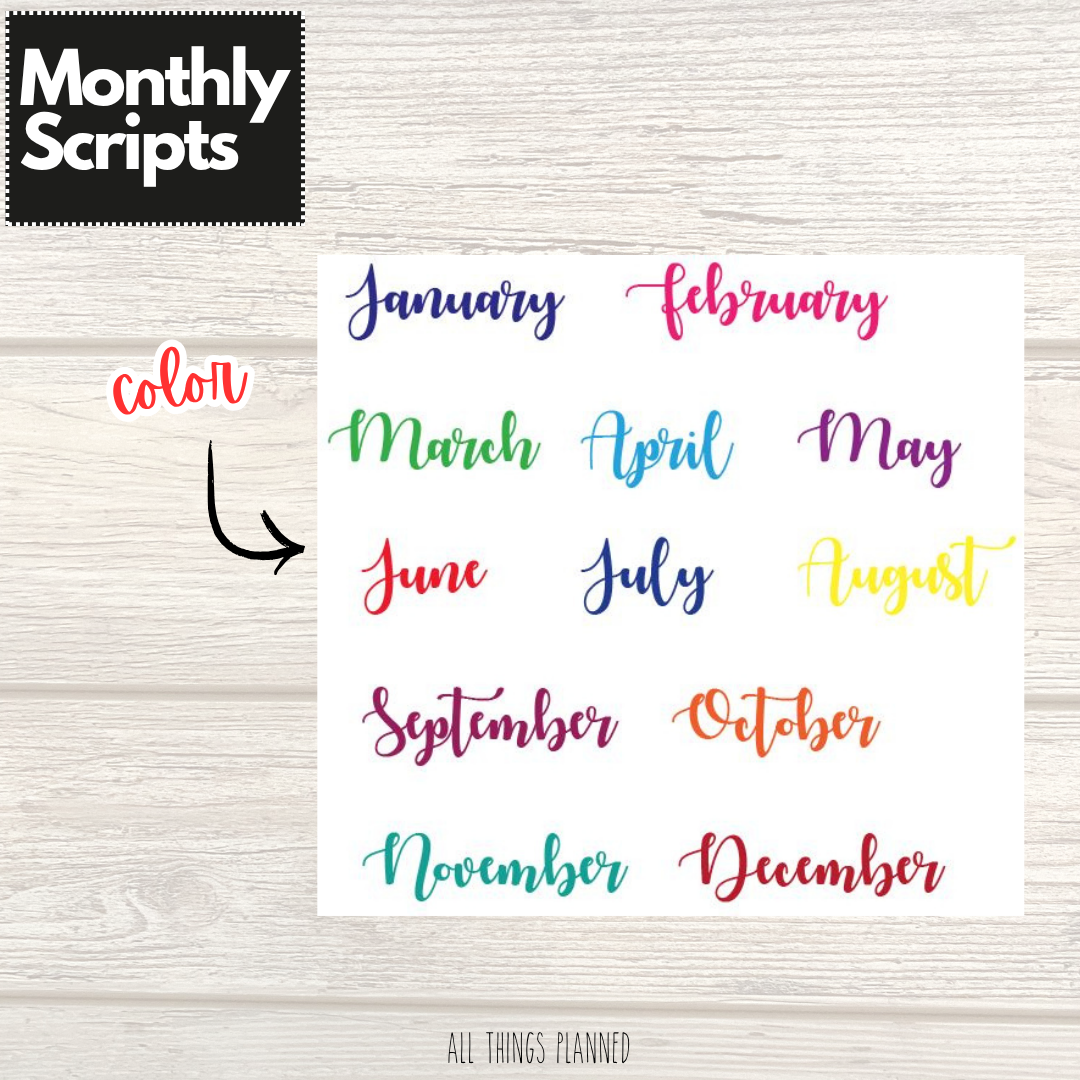 Color Monthly Script Stickers