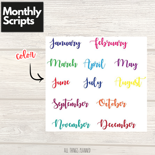 Color Monthly Script Stickers