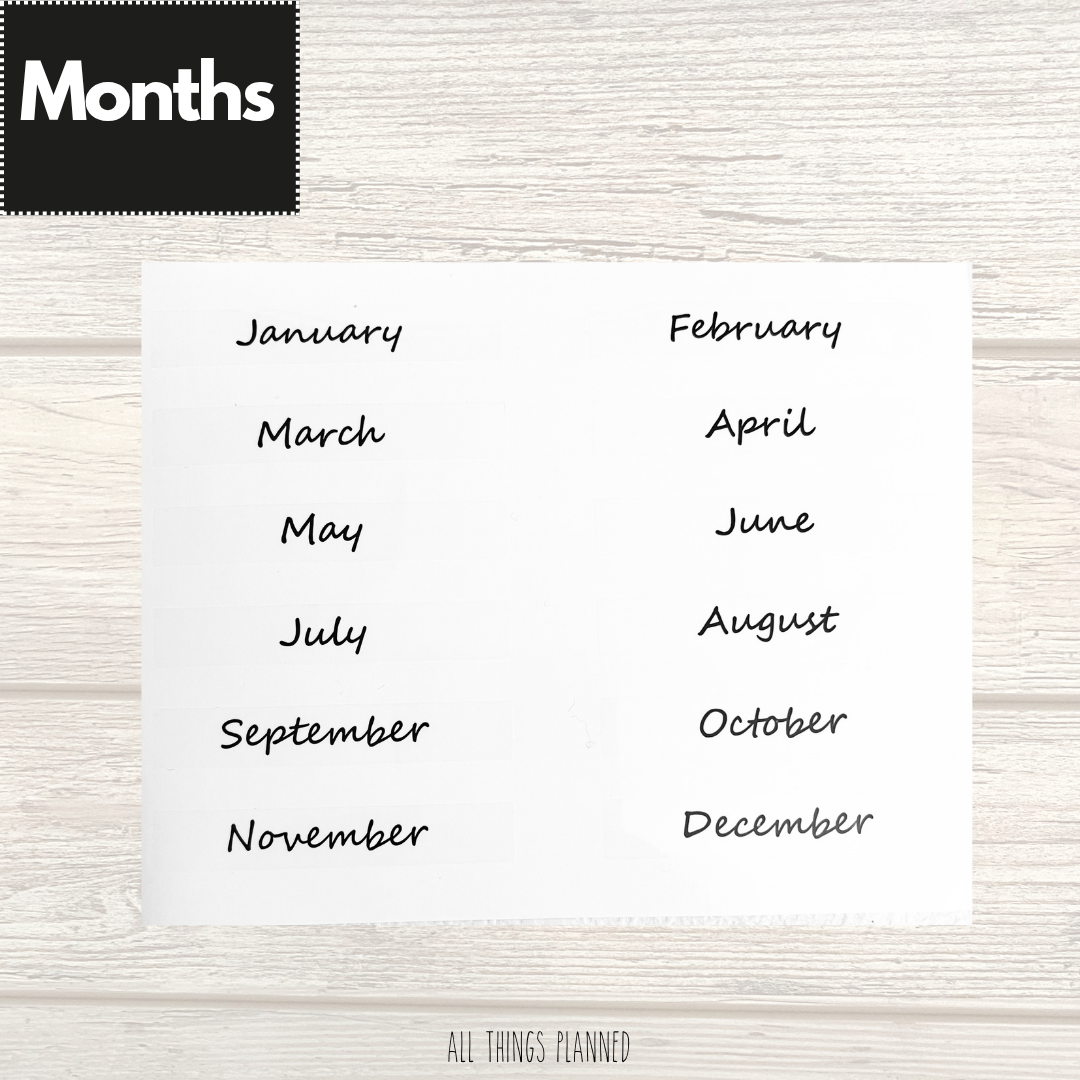 Black GLOSSY Monthly Stickers