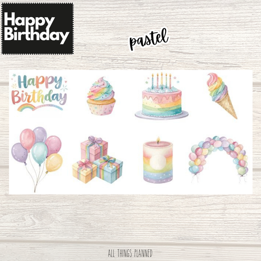 Happy Birthday Stickers | Pastel