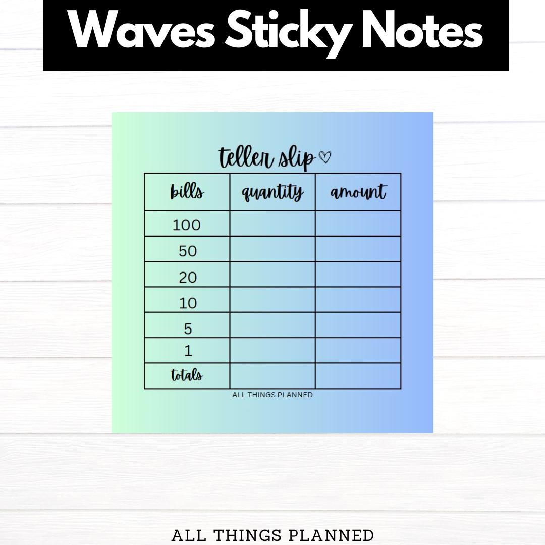 Blue Ombre' Cash Breakdown Sticky Notes | Teller Slips