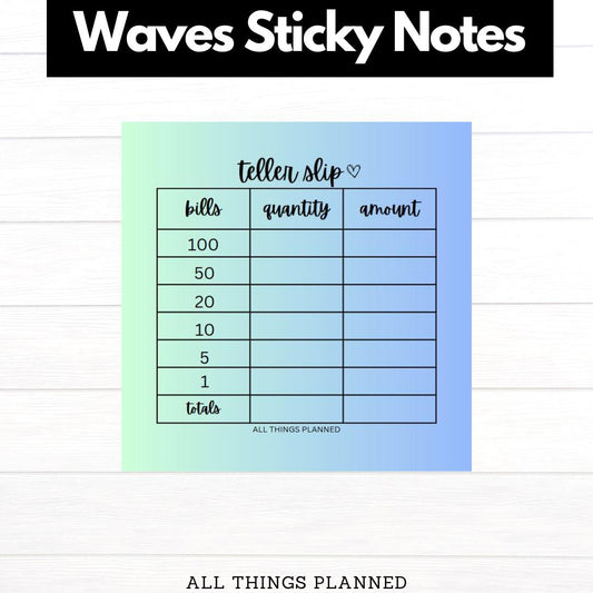 Blue Ombre' Cash Breakdown Sticky Notes | Teller Slips