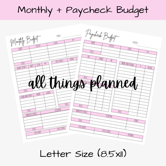 Monthly + Paycheck Budget Worksheets