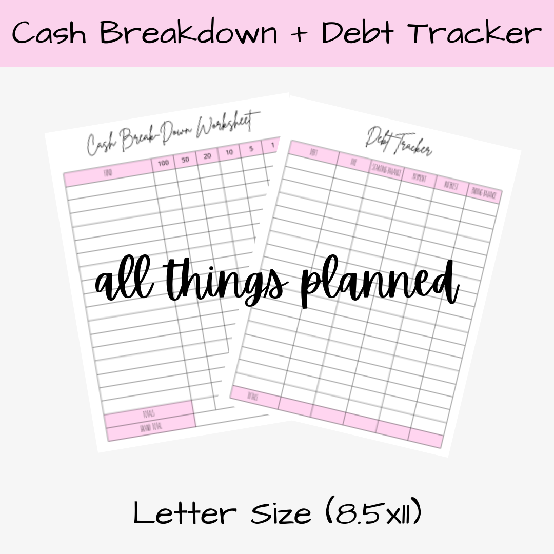 Cash Breakdown + Debt Tracker Budget Worksheets – All Things Planned